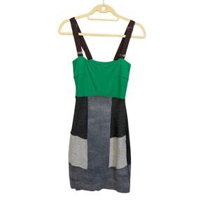 VPL Cartography Mixed Media Sheath Dress 2 Green Colorblock Y2K Maximalist USA